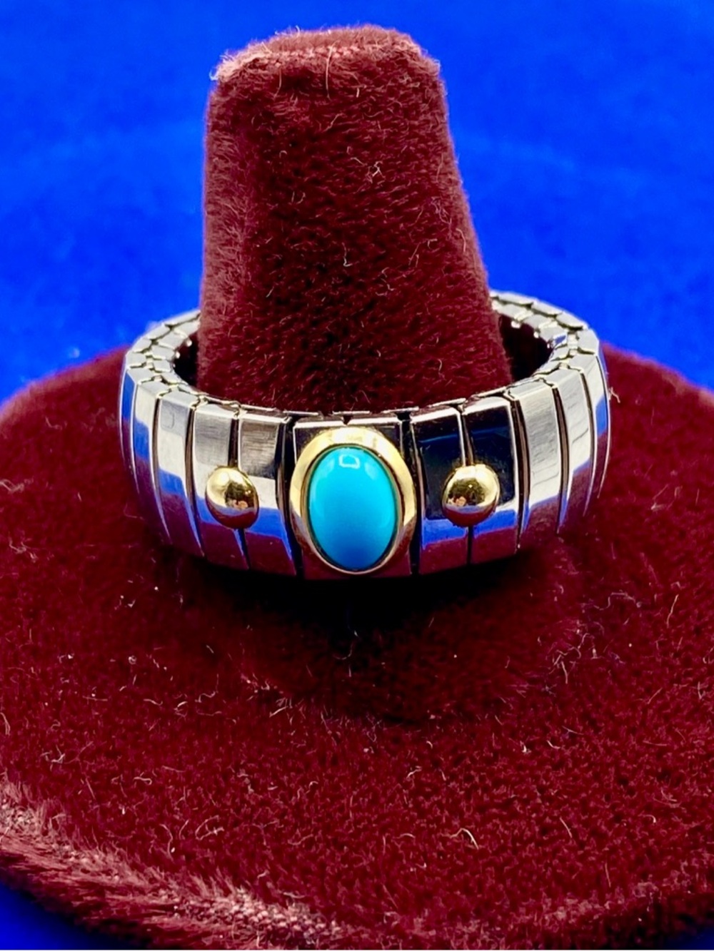 Milor Italy Stainless Steel W/ 18K Gold Accents & Turquoise Stone Extension Ring